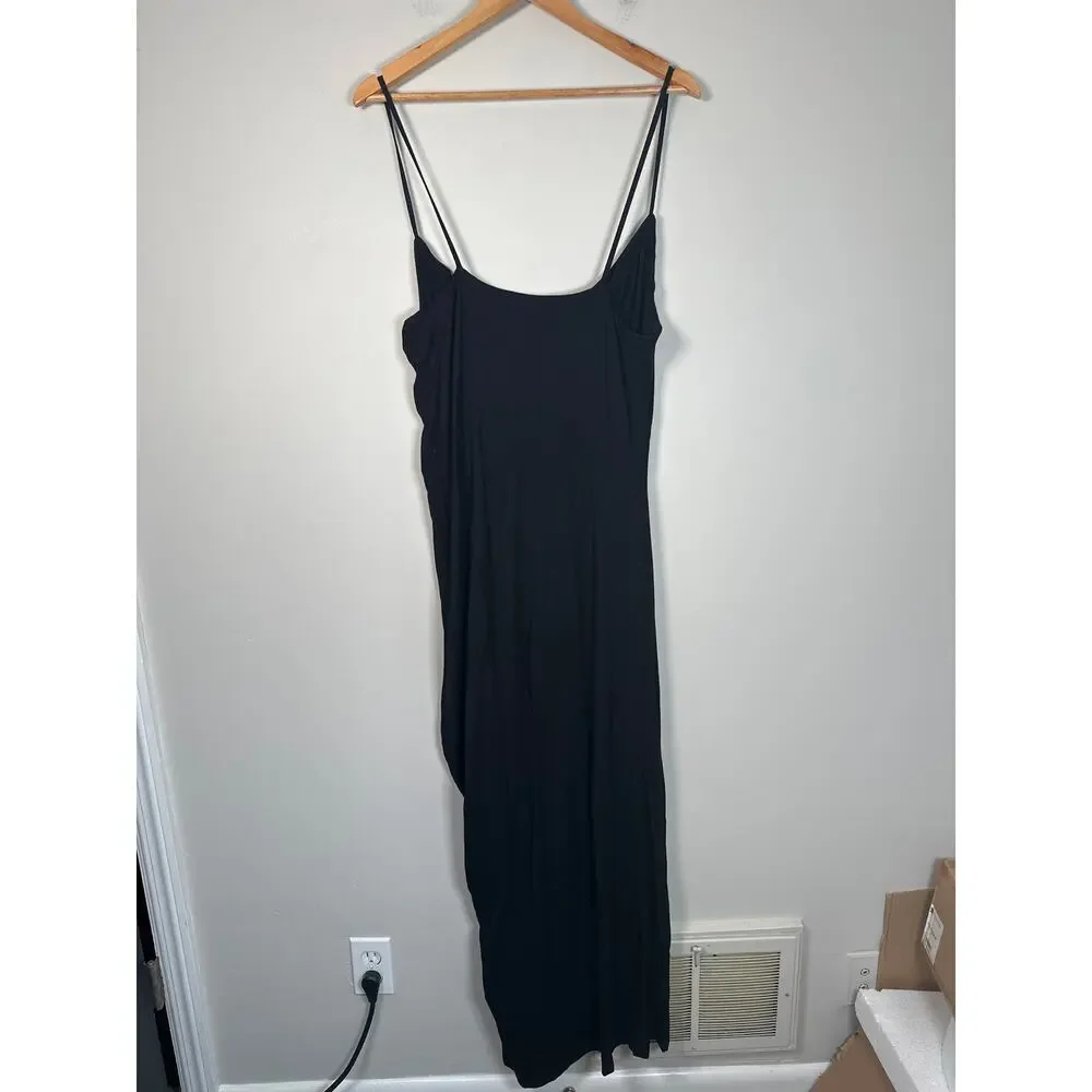 Good American NEW Slinky Jersey Midi Dress Sleeveless Black 2XL Womens Ruched - Picture 6 of 11